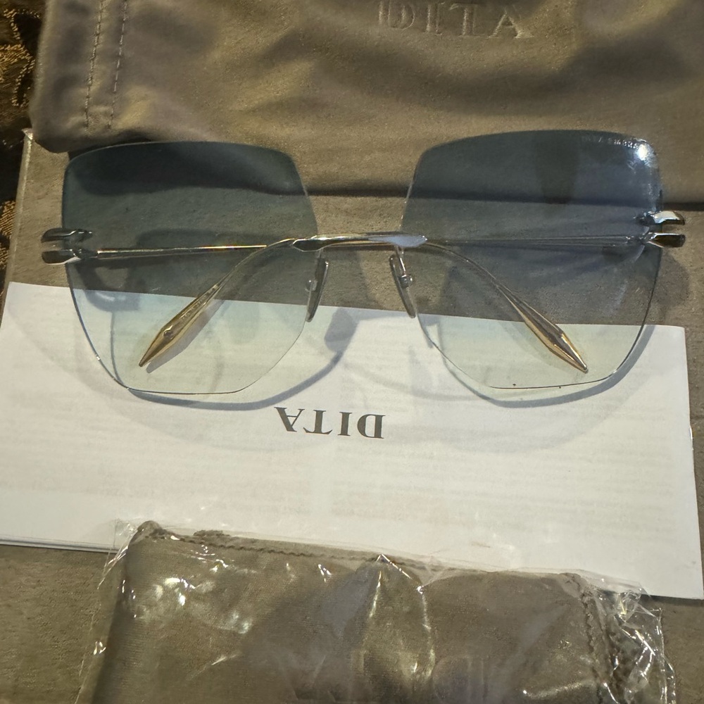 DITA EMBRA DTS155-A-03 Silver Gold Dark Gradient Lens Rimless Sunglasses- New - Picture 4 of 16